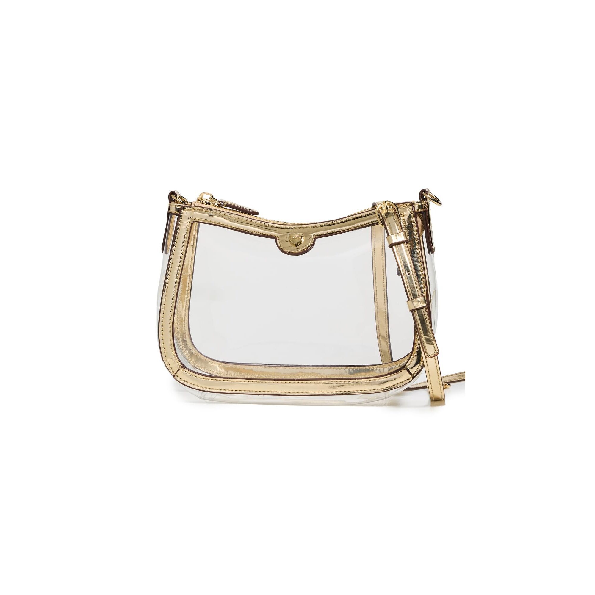 8940 Clear Curved East West Crossbody Bag, Clear/Gold, One Size